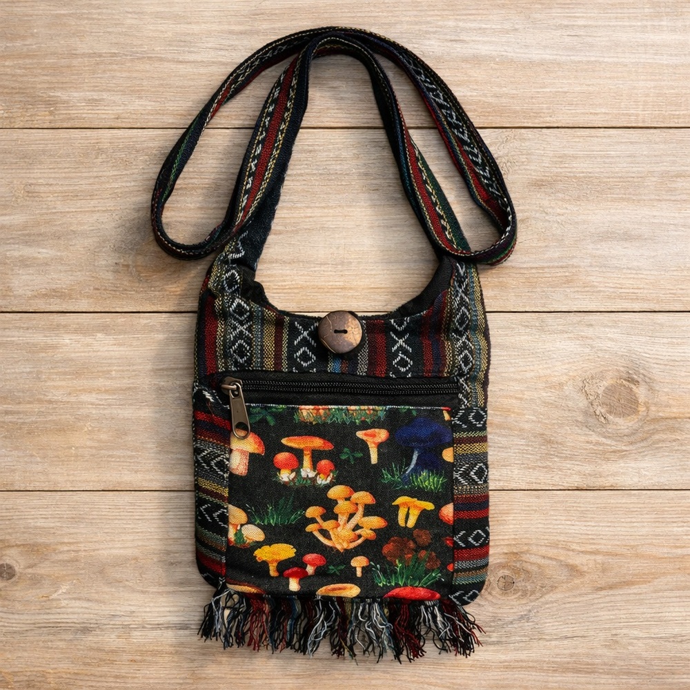 Bohemian Mushroom Multicolor Fringe Shoulder Bag